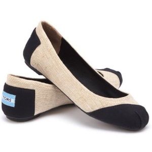 Toms Alessandra Ballet Flat Burlap Black Toe 6.5